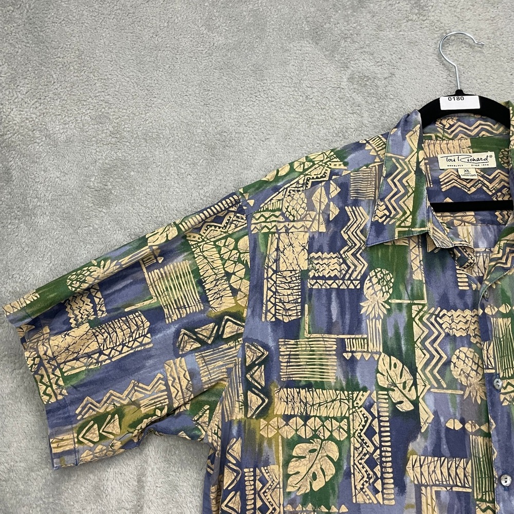 VTG Tori Richard Hawaiian Shirt‎ Mens XL Multicolor Tribal Aztec Cotton Lawn 80s - Picture 3 of 15